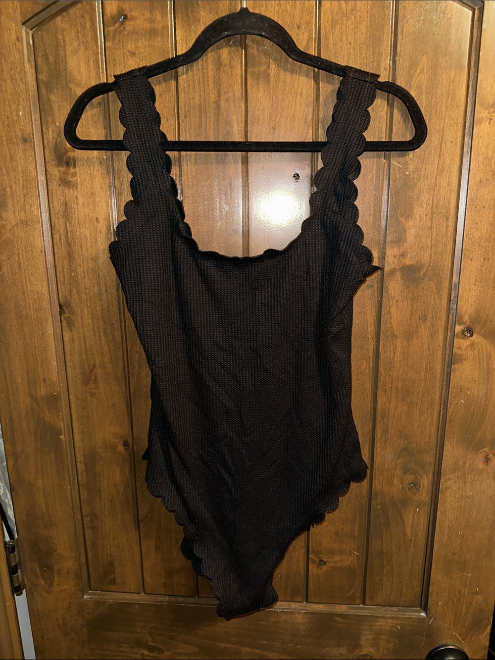 aerie Black Scalloped-Edge One-Piece Swimsuit